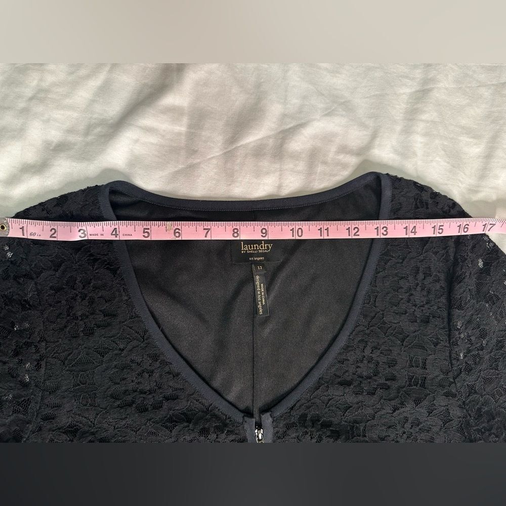 NWT Laundry by Shelli Segal Black Lace Long Sleeve Zip Front Shift Dress Size 12 - Picture 4 of 13